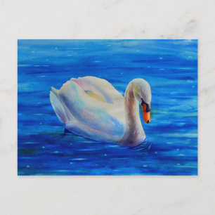 Carte Postale Peinture d'aquarelle de cygne blanc, sauvagine, oi