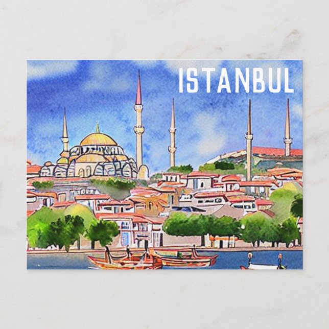 Carte Postale Peinture d'aquarelle de la mosquée Istanbul Turqui (Devant)