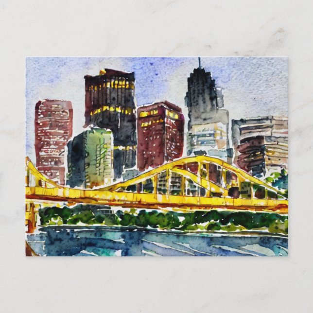Carte Postale Peinture d'aquarelle de Pittsburgh Skyline (Devant)