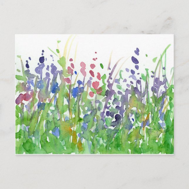 Carte Postale Peinture d'aquarelle rose violet Fleur sauvage (Devant)