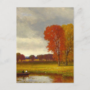 Carte Postale Peinture d'arbres en automne au bord de la rivière