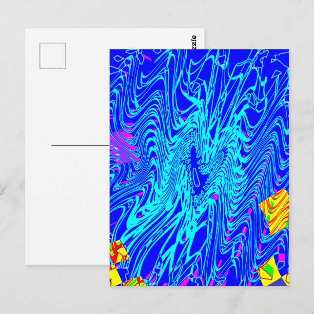 Carte Postale Peinture d'art Abstrait bleu moderne (Devant / Derrière)