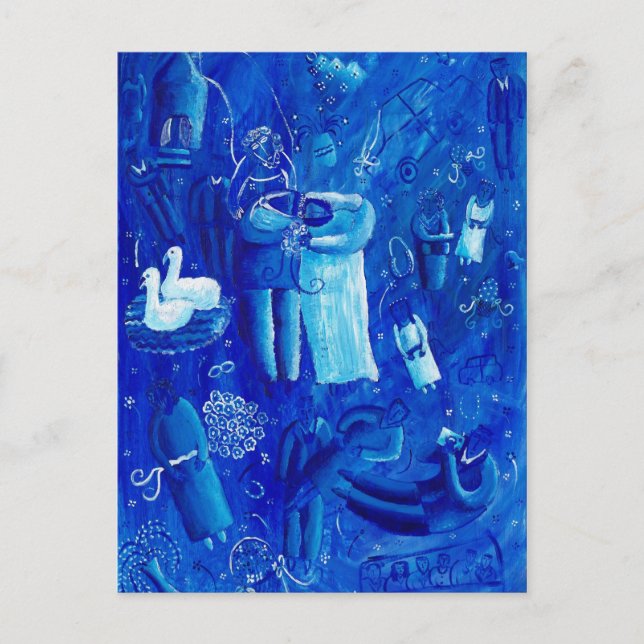 Carte Postale Peinture d'Art Contemporain Mariage Bleu (Devant)