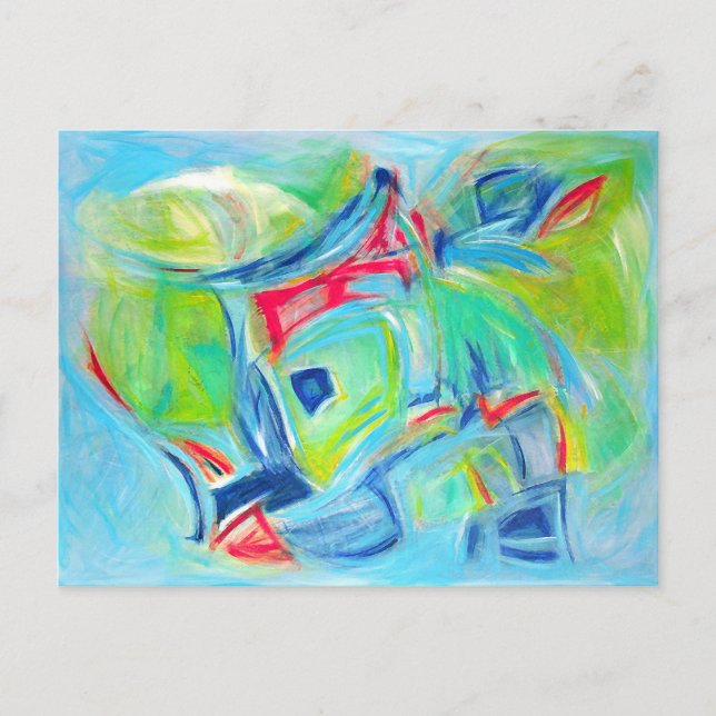 Carte Postale Peinture d'art moderne Expressive Vert et Bleu (Devant)