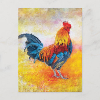 Carte Postale Peinture d'Art numérique de coq coloré