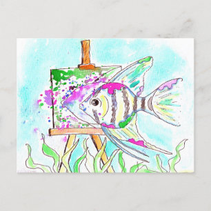 Carte Postale Peinture d'artiste des poissons-anges