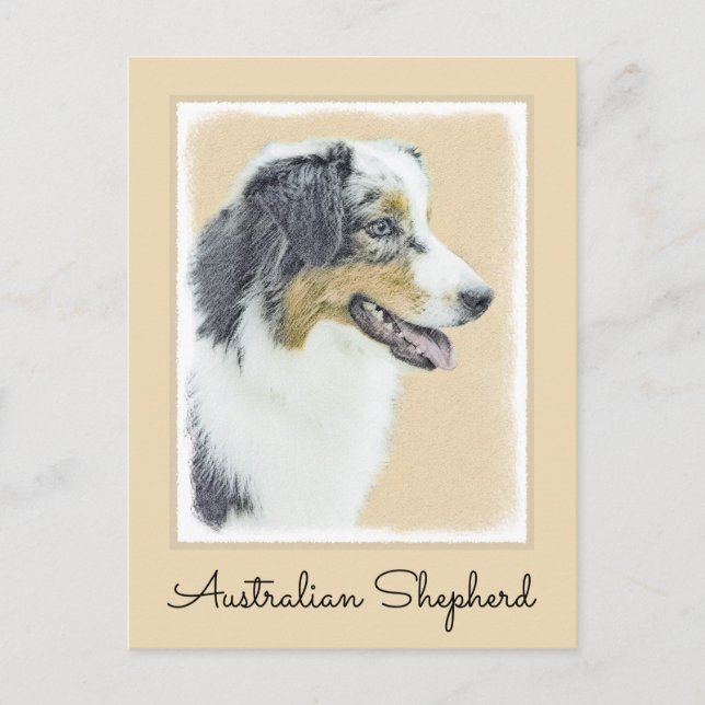 Carte Postale Peinture de berger australien - Art original de ch (Devant)