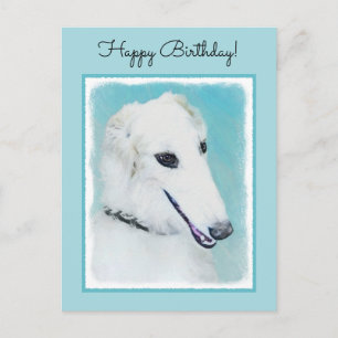 Carte Postale Peinture de Borzoi (Blanc) - Joli Chien d'origine