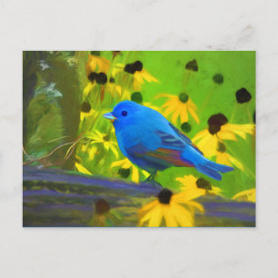 Carte Postale Peinture de Bruant Indigo - Art Original d'Oiseau
