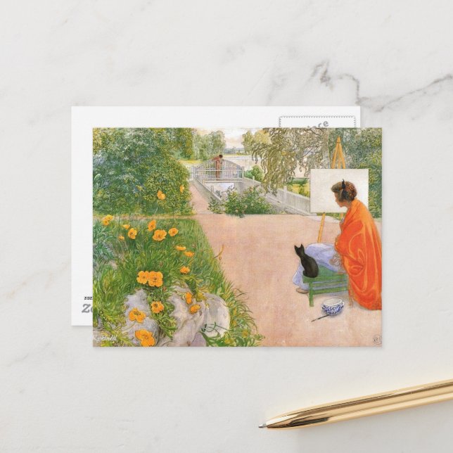 Carte Postale Peinture de Carl Larsson, Pont (Devant/Arrière en situation)