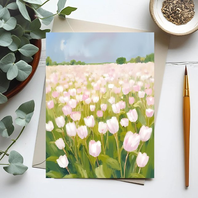 Carte Postale Peinture de champ de fleurs de tulipes blanches (Créateur téléchargé)