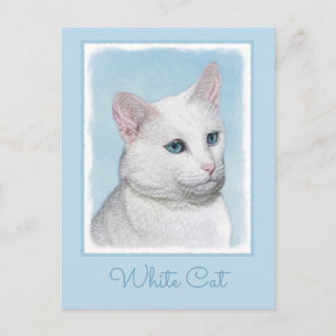 Carte Postale Peinture de chat blanc - Art original de chat mign