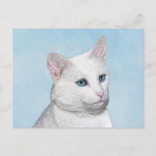 Carte Postale Peinture de chat blanc - Cute Original Cat Art