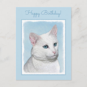 Carte Postale Peinture de chat blanc - Cute Original Cat Art