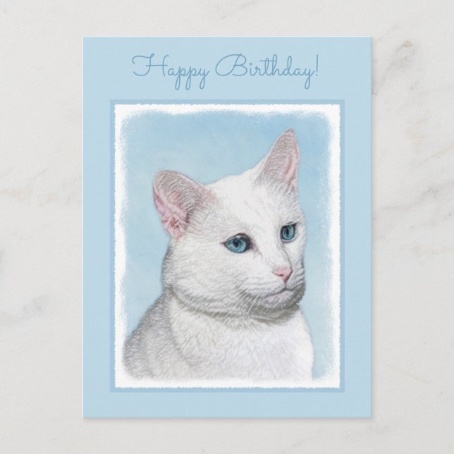 Carte Postale Peinture de chat blanc - Cute Original Cat Art (Devant)