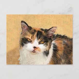 Carte Postale Peinture de chat calico - Art original de chat mig