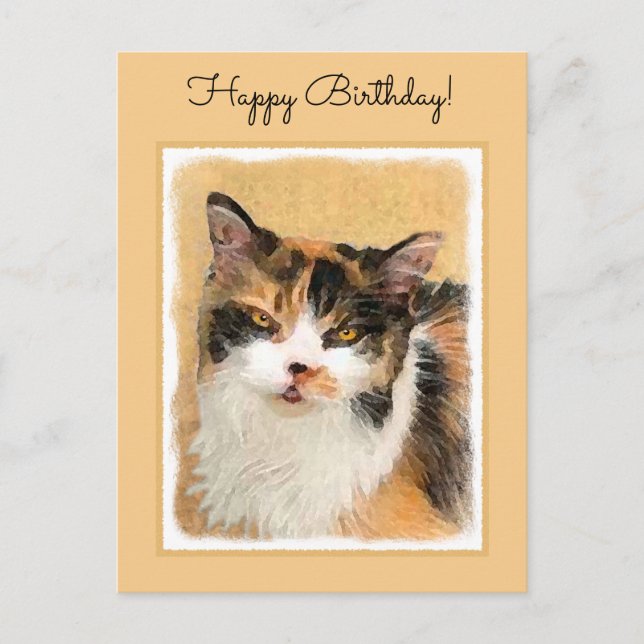 Carte Postale Peinture de chat Calico - Cute Original Cat Art (Devant)