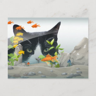 Carte Postale Peinture de chat dans le réservoir de poisson Phot