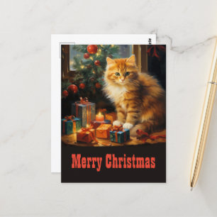 Carte Postale Peinture de chat de Noël
