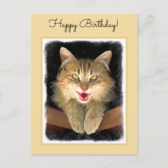Carte Postale Peinture de chat Mad - Cute Original Cat Art (Devant)