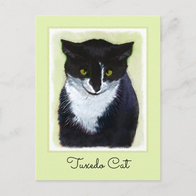 Carte Postale Peinture de chat Tuxedo - Art original de chat mig (Devant)