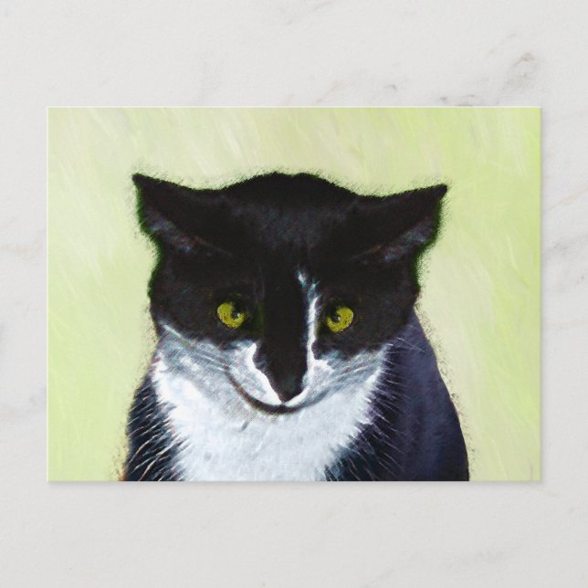 Carte Postale Peinture de chat Tuxedo - Cute Original Cat Art (Devant)