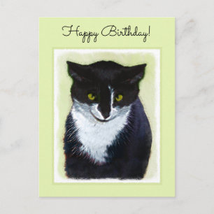 Carte Postale Peinture de chat Tuxedo - Cute Original Cat Art