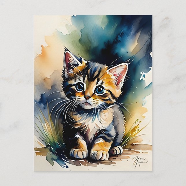 Carte Postale Peinture de chaton adorable  (Devant)