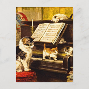 Carte Postale Peinture de chatons de leçon de piano victorien vi