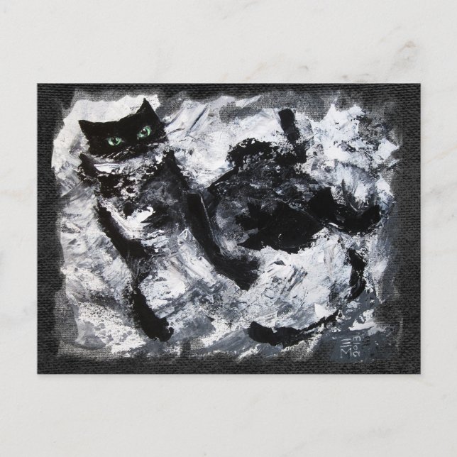 Carte Postale Peinture de chats noir et blanc (Devant)
