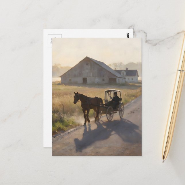 Carte Postale Peinture de cheval amish (Devant/Arrière en situation)