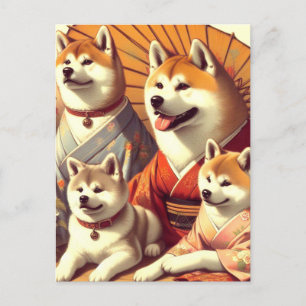 Carte Postale Peinture de chien Akita vintage