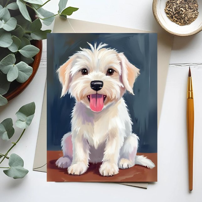 Carte Postale Peinture de Chien Blanc Chien Maltais (Créateur téléchargé)