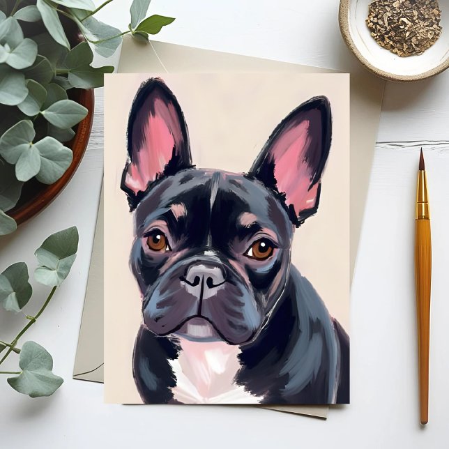 Carte Postale Peinture de chien Bouledogue Français (Créateur téléchargé)