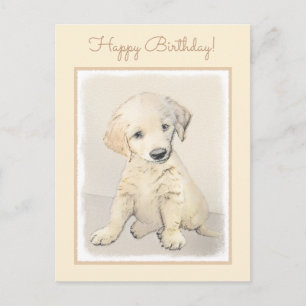 Carte Postale Peinture de chiot Golden Retriever - Art original