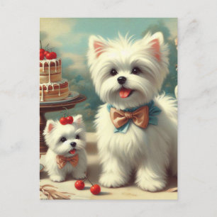 Carte Postale Peinture de chiot maltais mignon