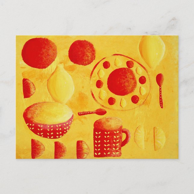 Carte Postale Peinture de citrons et d'oranges avec bols (Devant)
