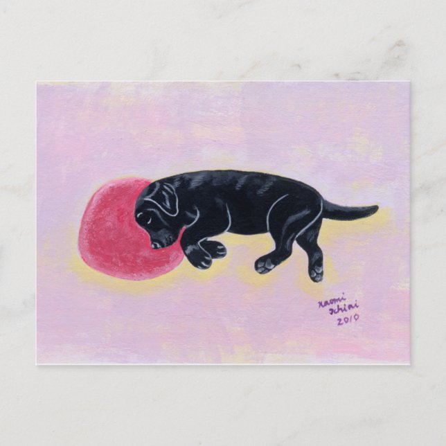 Carte Postale Peinture de couchage au Labrador noir (Devant)