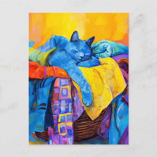 Carte Postale Peinture de couchage de chats dans la serviette de (Devant)