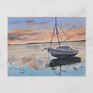 Carte Postale Peinture de coucher de soleil à l'aquarelle 