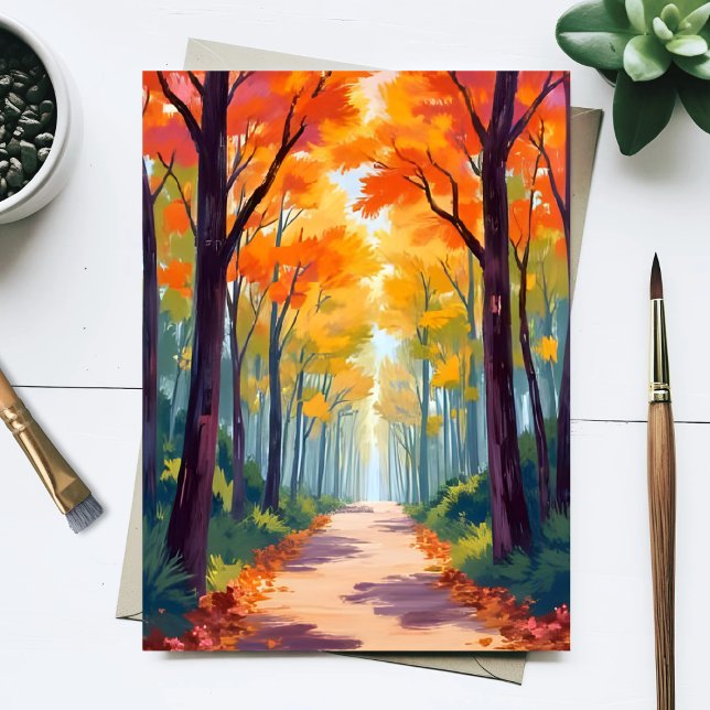 Carte Postale Peinture de feuillage d'automne de chemin d'automn (Créateur téléchargé)