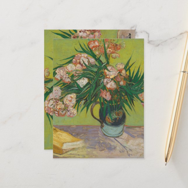 Carte Postale Peinture de fleurs d'oléandre par Vincent Van Gogh (Devant/Arrière en situation)