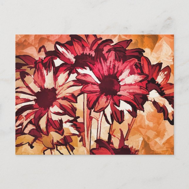 Carte Postale Peinture de fleurs rouges (Devant)