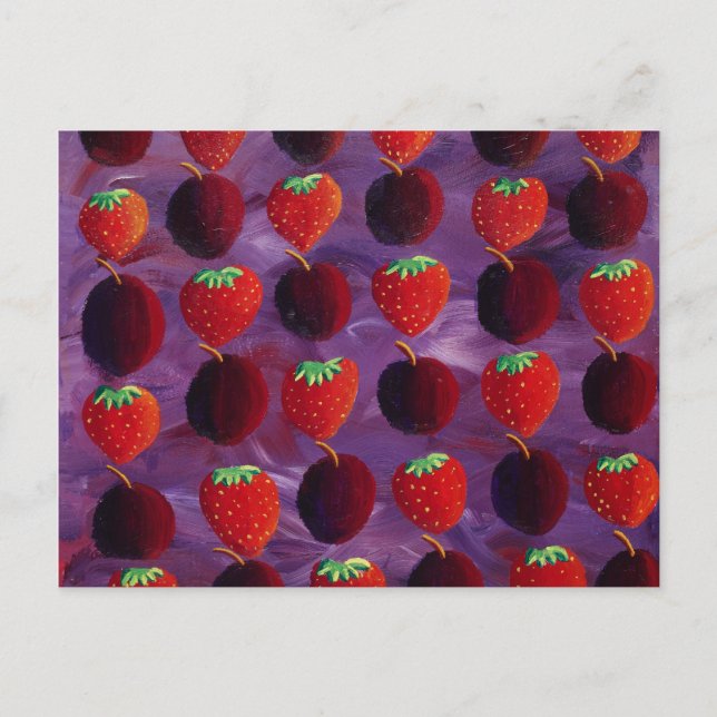Carte Postale Peinture de fraises et de prunes (Devant)