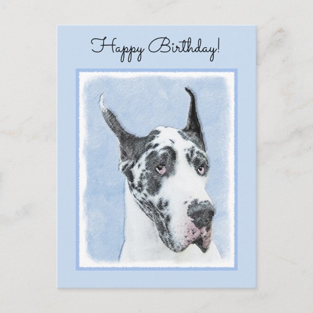Carte Postale Peinture de Great Dane (Arlequin) - Art original d (Devant)