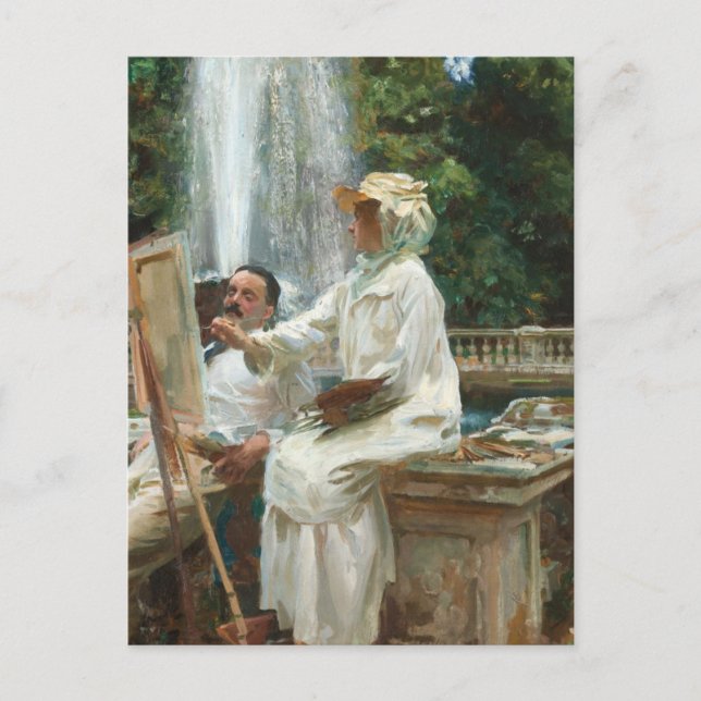 Carte Postale Peinture de la dame à côté d'une cascade (Devant)