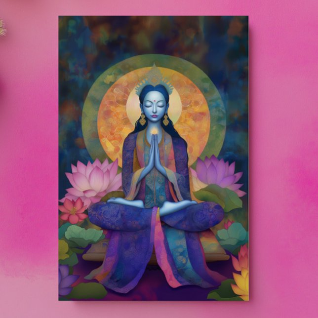 Carte Postale Peinture de la déesse bouddhiste Tara bleue avec a (Créateur téléchargé)