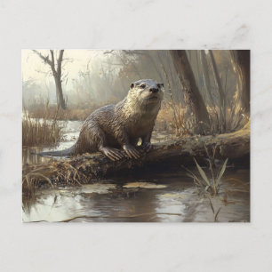 Carte Postale Peinture de la faune de la Otter de la rivière Rus