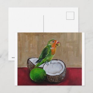 Carte Postale Peinture de la fête tropicale de l'inséparable par