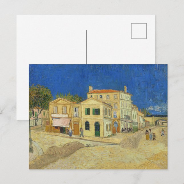 Carte Postale Peinture de la Maison Jaune avec Ciel Bleu de Van  (Devant / Derrière)